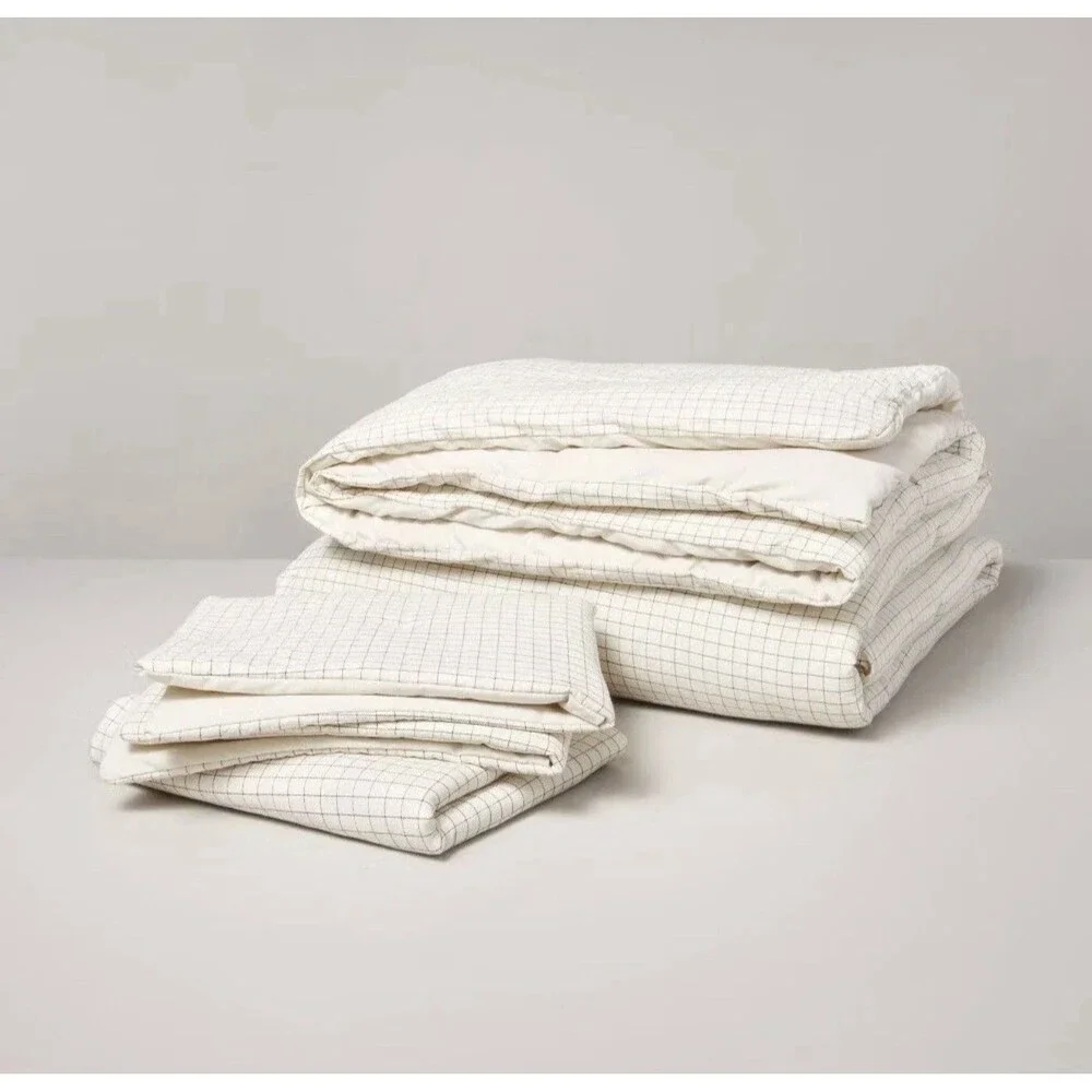 RARE 3pc Full/Queen Mini Grid Stitch Comforter Set Railroad Gray - Hearth & Hand